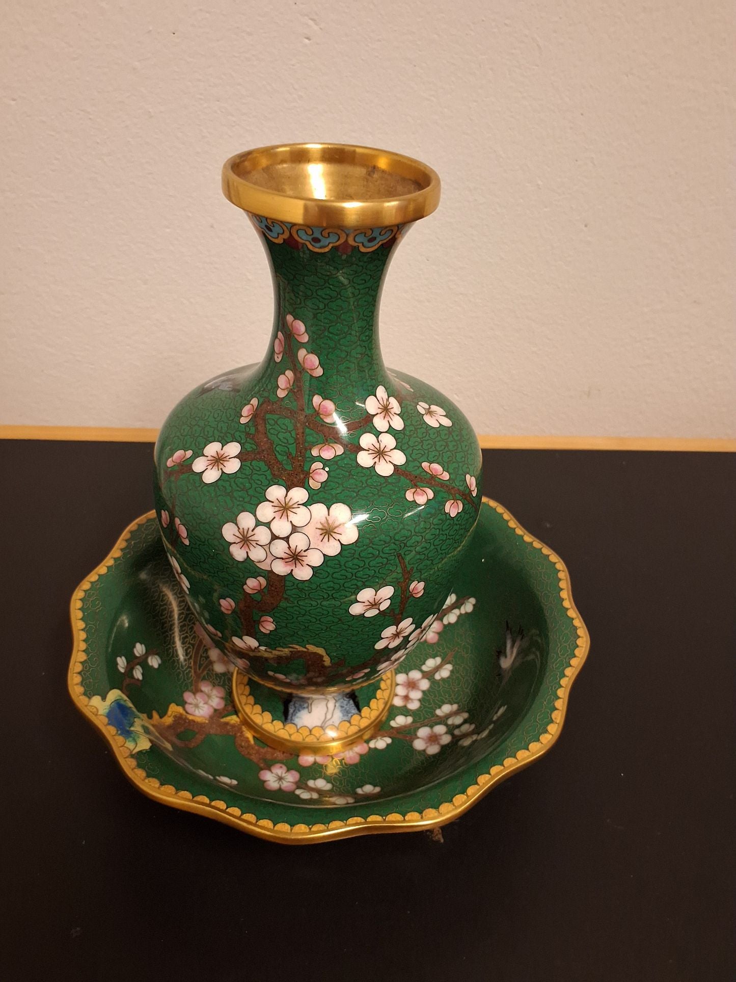 Metal vase og skål emalje